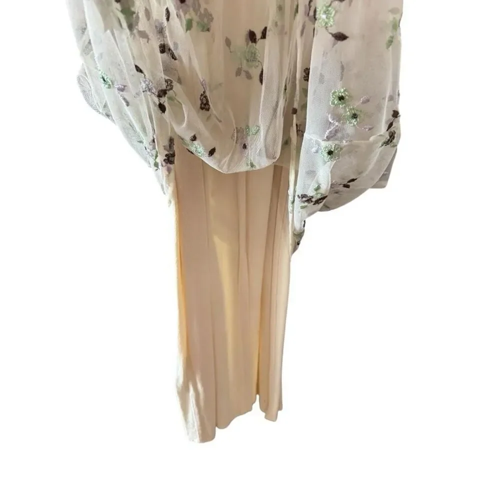 VINTAGE Johnny-was Women's Cream and Purple Dress XS